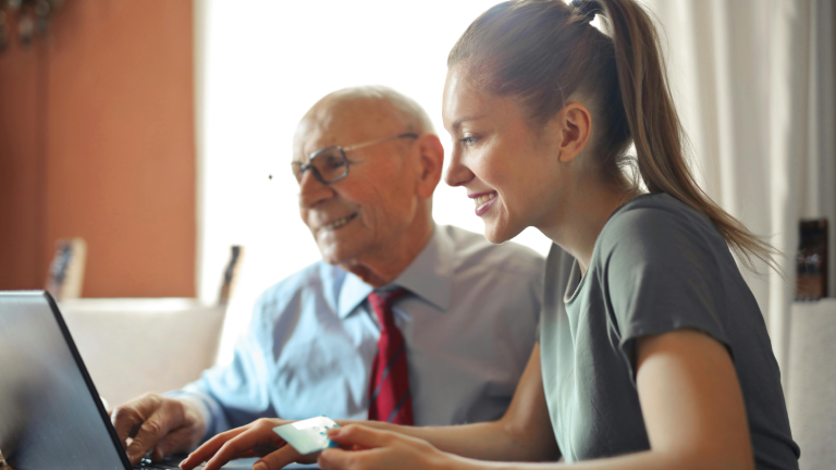 girl looking at laptop