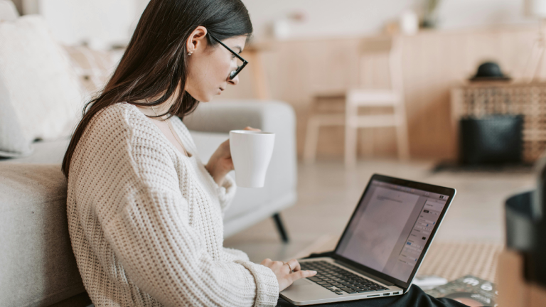 girl looking at laptop